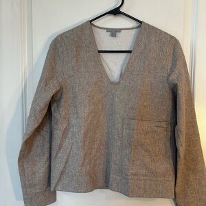 COS Wool/Cashmere Blend V- Neck Taupe Big Pocket Top, Size 2